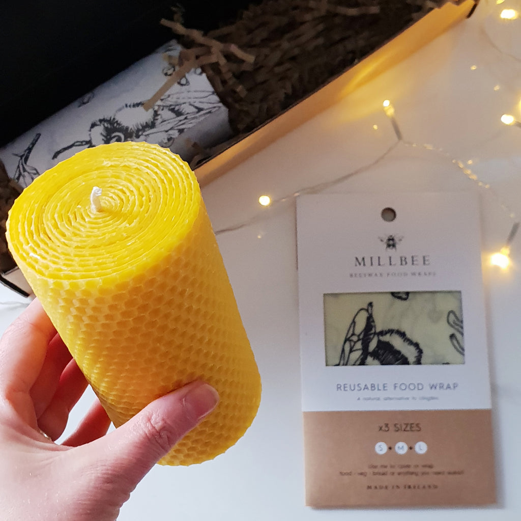 Millbee Gifts Bundle - Beeswax wraps variety pack & pillar candle gift set - millbee.com