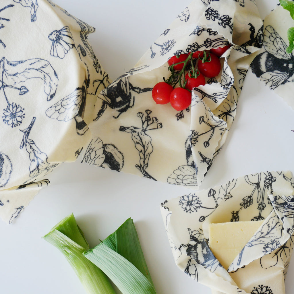 Millbee Foodie Gifts Bundle ~ Beeswax wraps (variety & bread wrap), local honey & organic cotton produce bag - millbee.com